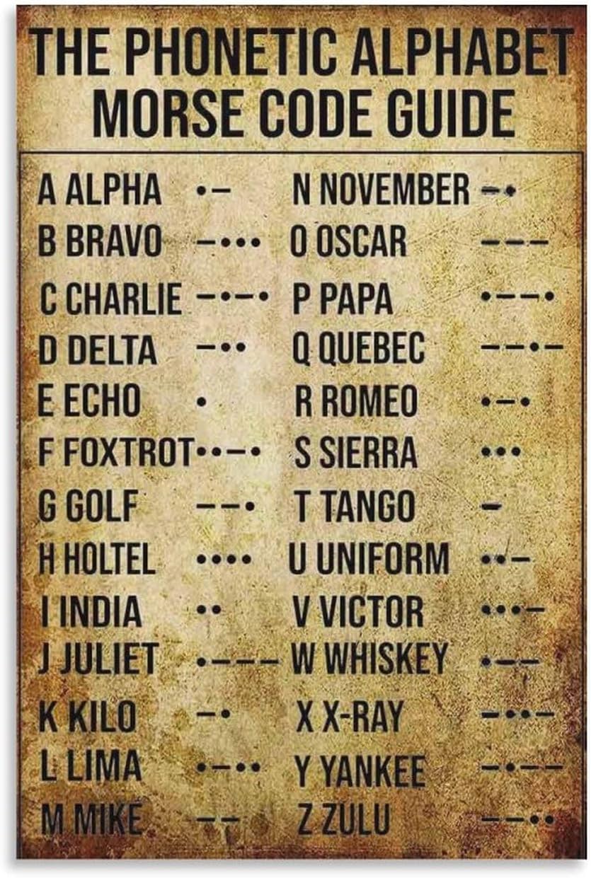 Phonetic Alphabet and Morse Code Guide Tin Sign